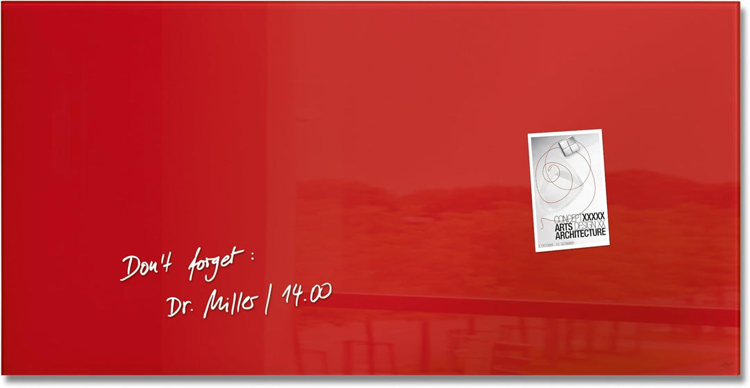 SIGEL GL147 Premium Glas-Whiteboard 91x46 cm rot hochglänzend, TÜV geprüft, einfache Montage, Glas-M
