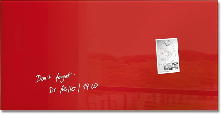 SIGEL GL147 Premium Glas-Whiteboard 91x46 cm rot hochglänzend, TÜV geprüft, einfache Montage, Glas-M