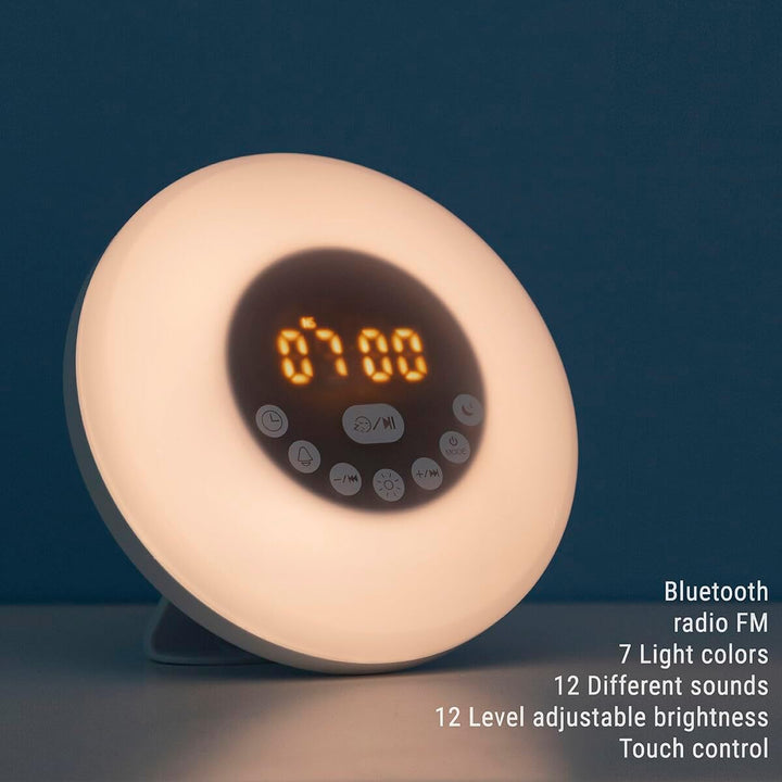 InnovaGoods Aufladbarer Sonnenaufgangswecker mit Lautsprecher Sunrilk, Weiss