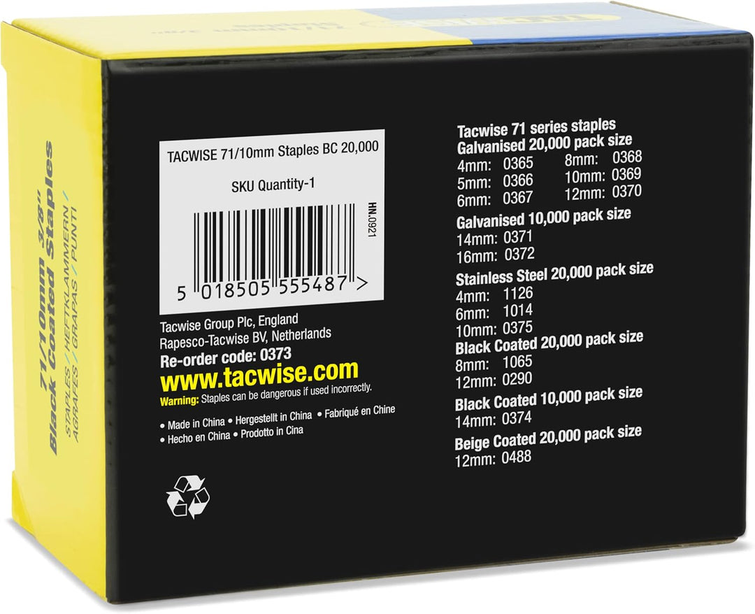 Tacwise 0373 Polsterklammern Typ 71/10 mm, verzinkt, schwarz, Schwarz, 20.000 Stück