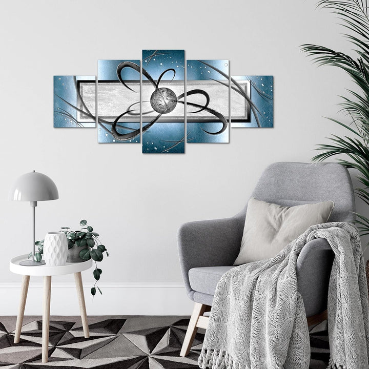 Runa Art Wandbilder Abstrakt 5 Teilig Bild auf Vlies Leinwand Deko Wohnzimmer Schlafzimmer Blau Grau