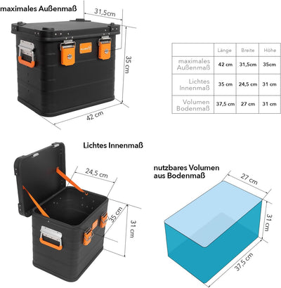 ALUBOX Alukiste abschliessbar E31B - Premium Aluminium Lagerbox 31 Liter - Deckel mit Aluminium Druc