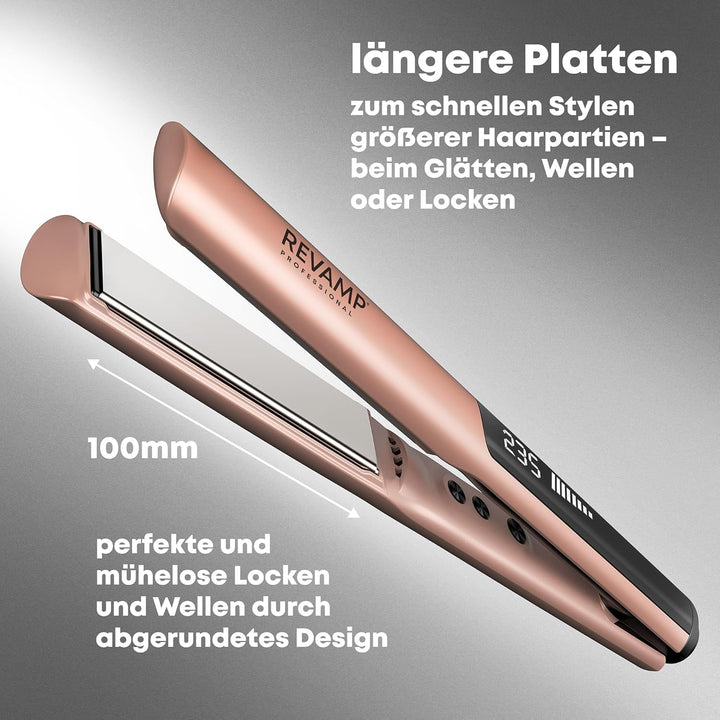REVAMP Dynamic Radiance Straight & Style Ionen Glätteisen Keramik - extra lange Platten für One-Stro