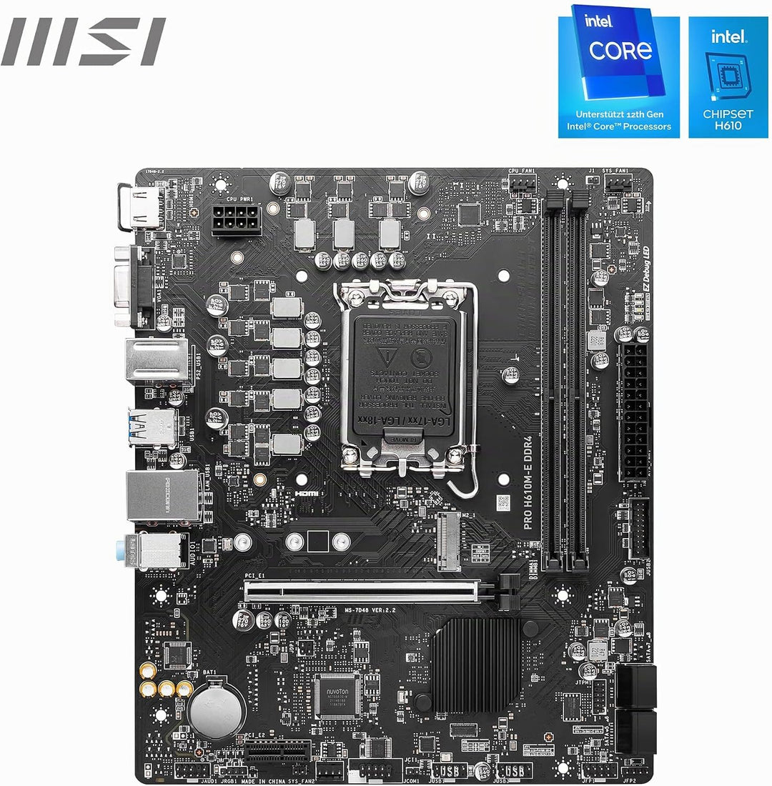 MSI PRO H610M-E DDR4 Motherboard, Micro-ATX - Unterstützt Intel 12th Gen Core Prozessoren, LGA 1700-