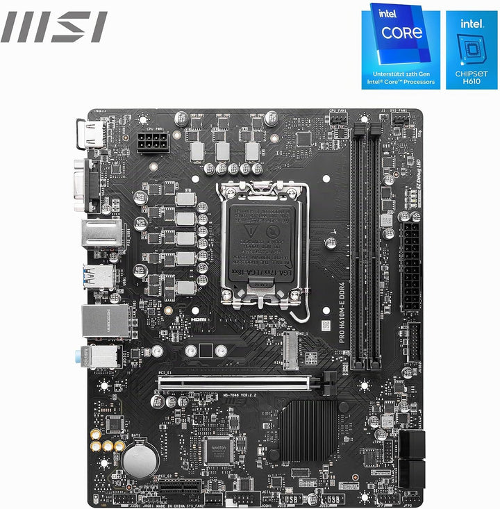 MSI PRO H610M-E DDR4 Motherboard, Micro-ATX - Unterstützt Intel 12th Gen Core Prozessoren, LGA 1700-