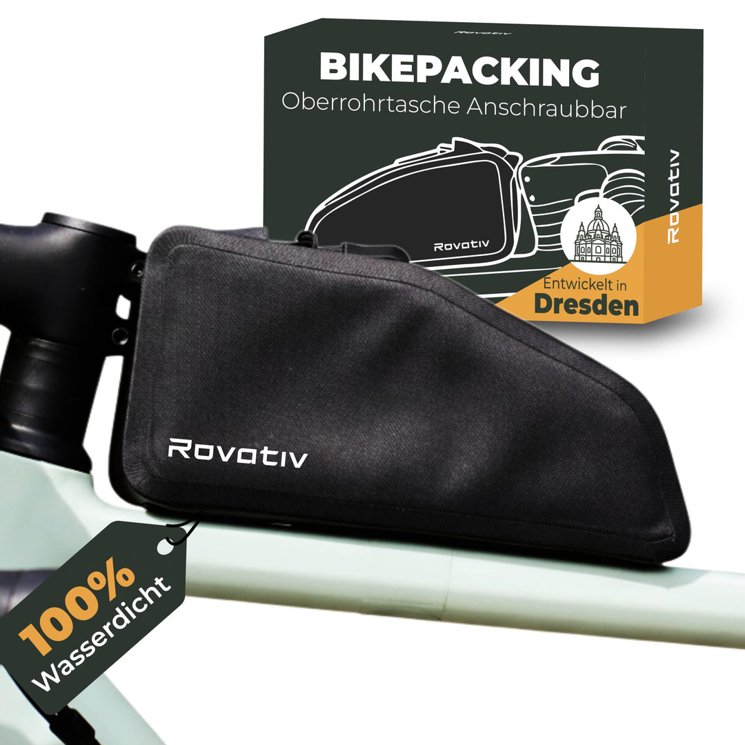 Rovativ® Bikepacking Oberrohrtasche schraubbar [1 Liter] 100% Wasserdicht - Bolt-on - Rahmentasche f