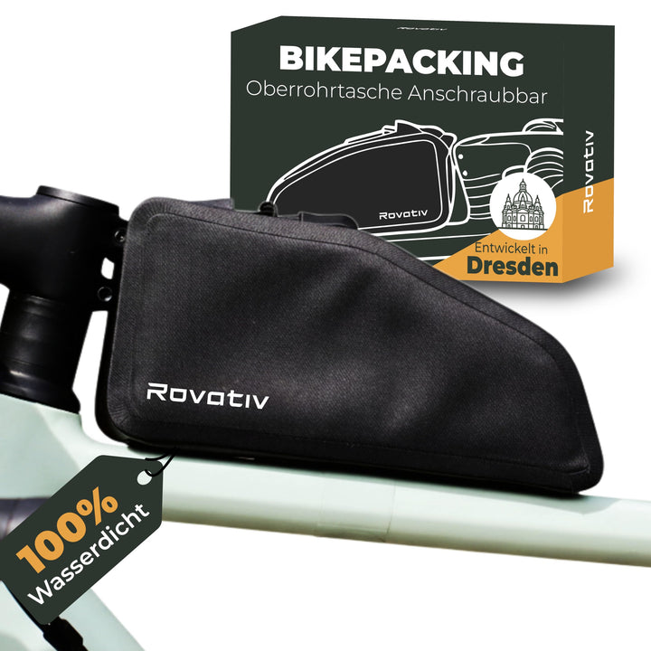 Rovativ® Bikepacking Oberrohrtasche schraubbar [1 Liter] 100% Wasserdicht - Bolt-on - Rahmentasche f