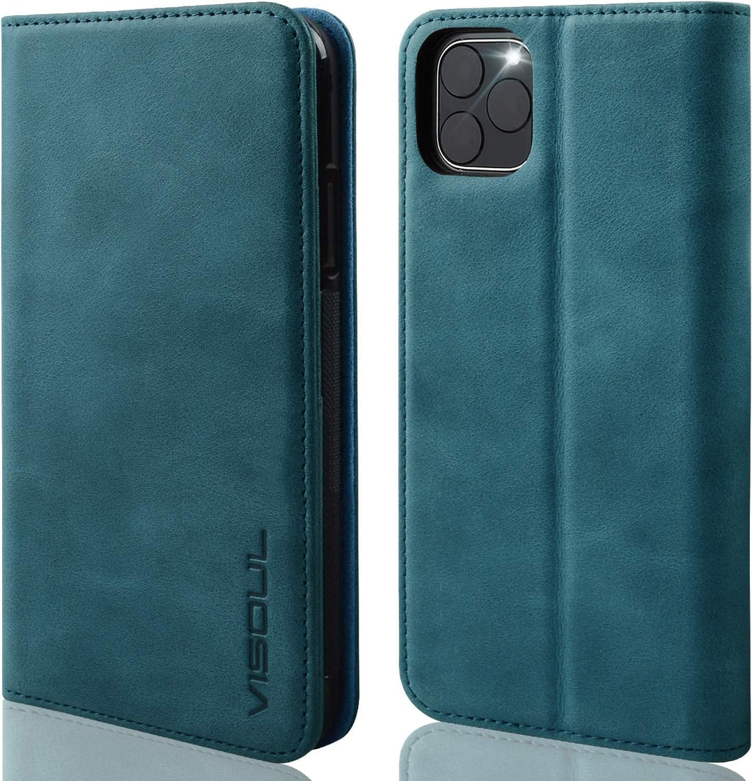 VISOUL iPhone 11 Pro Max Hülle, Stossfeste Handyhülle [Auto Sleep/Wake][100% Leder] [RFID Blocker],