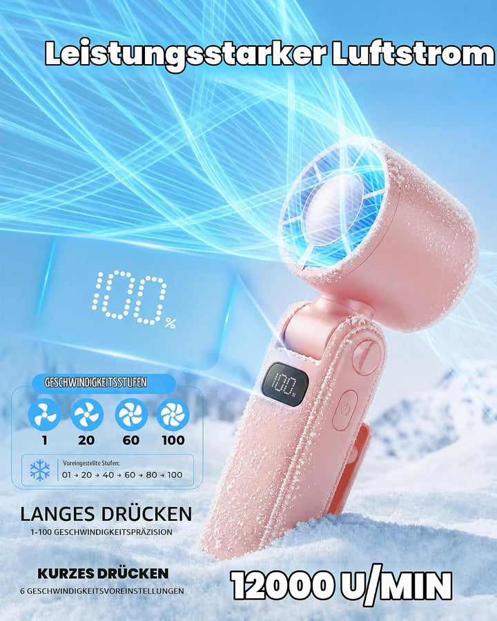 TUNISE Tragbarer Ventilator, Handventilator mit 3600mAh Akku, Mini Ventilator mit magnetischem Clip,