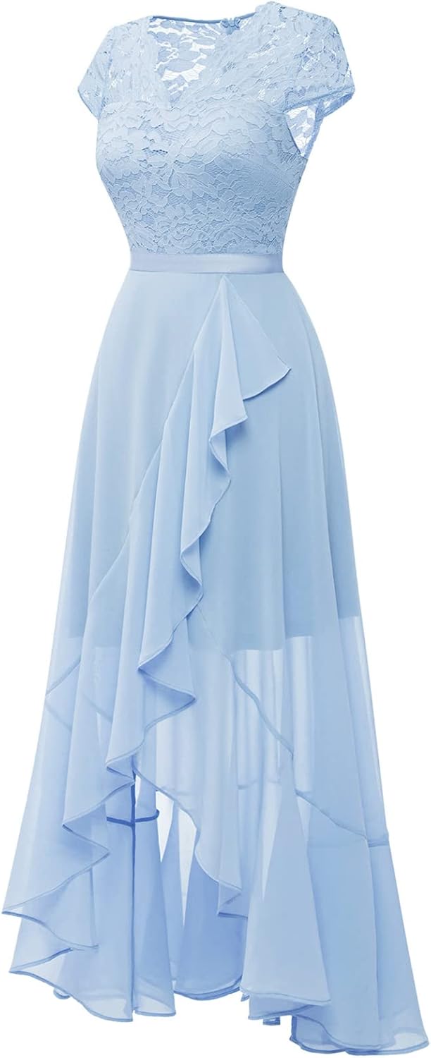 Bbonlinedress Abendkleider elegant für Hochzeit Spitzenkleid Chiffon Hi-Lo Kleid Brautjunferkleid Br