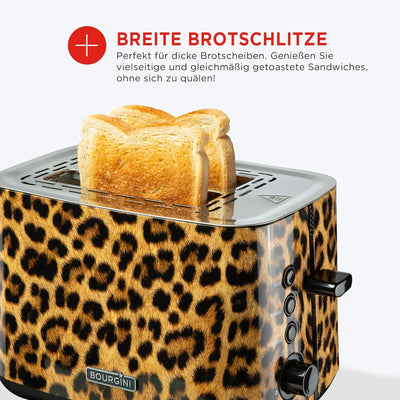 Bourgini Panther Toaster - Stilvoller Brotröster mit Panther-Print, 2 Scheiben, Extra breite Schlitz