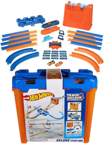 Hot Wheels GGP93 - Track Builder Mega Stunt Box mit Tracksets und Zubehör inkl. 2 Autos & BHT77 Trac