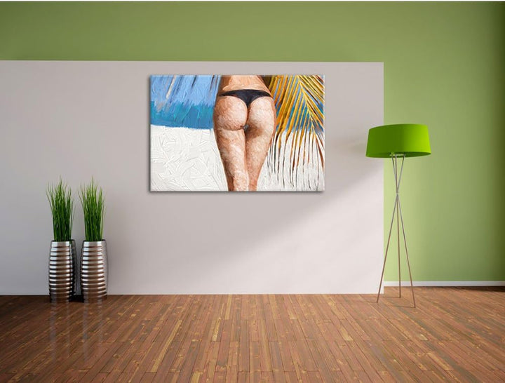 Pixxprint Sexy Frau am Strand Kunst als Leinwandbild/Grösse: 100x70 cm/Wandbild/Kunstdruck/fertig be