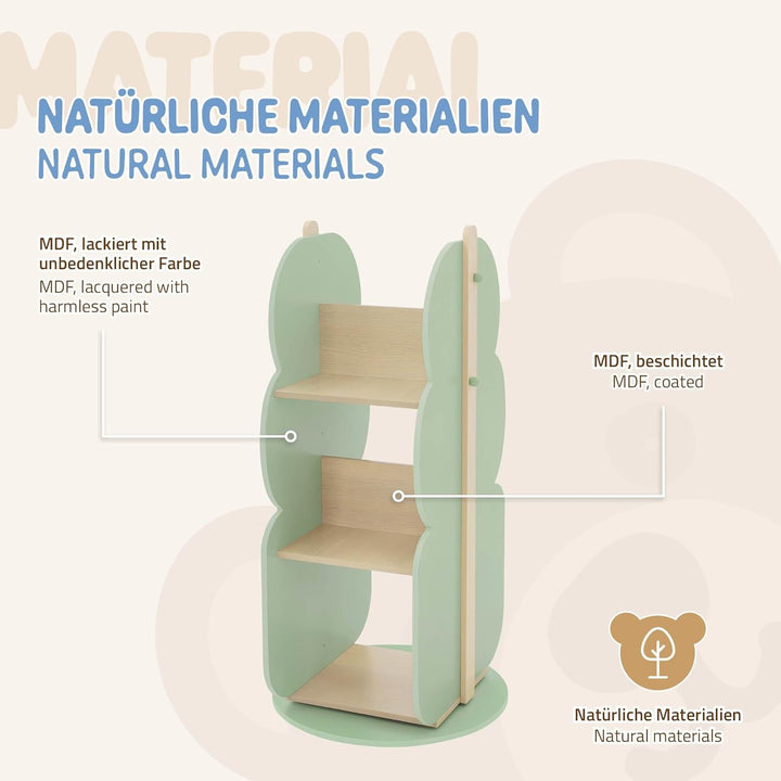 Joyz Bücherregal Kinder Baum-Form, Ø 48 x 96 cm, Grün-Natur, 2 Seitiges Kinderregal aus Holz mit 5 R