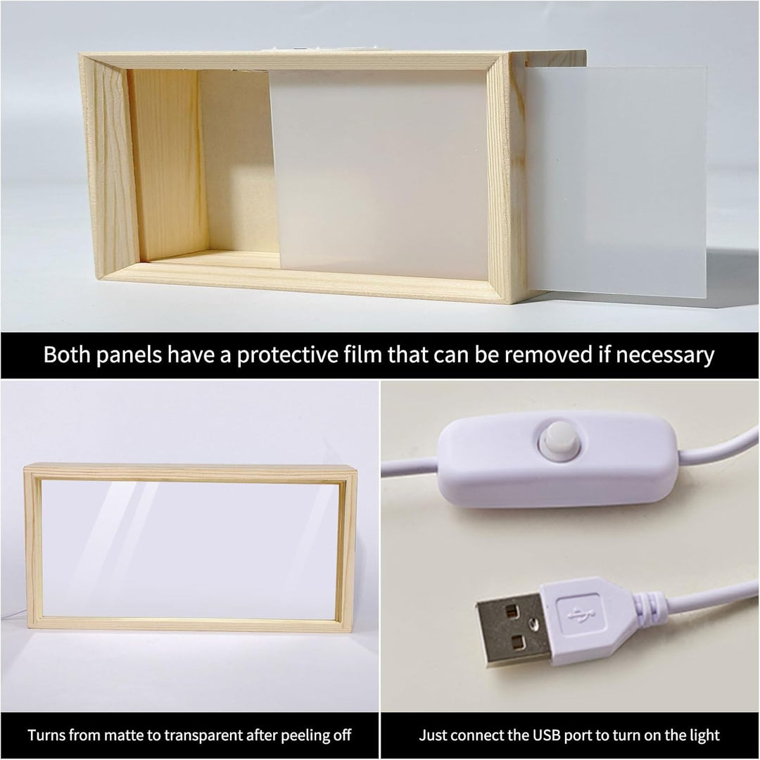 3D Bilderrahmen zum Befüllen,Objektrahmen Holz,leuchtender Fotorahmen, LED-Display-Artikelrahmen, DI