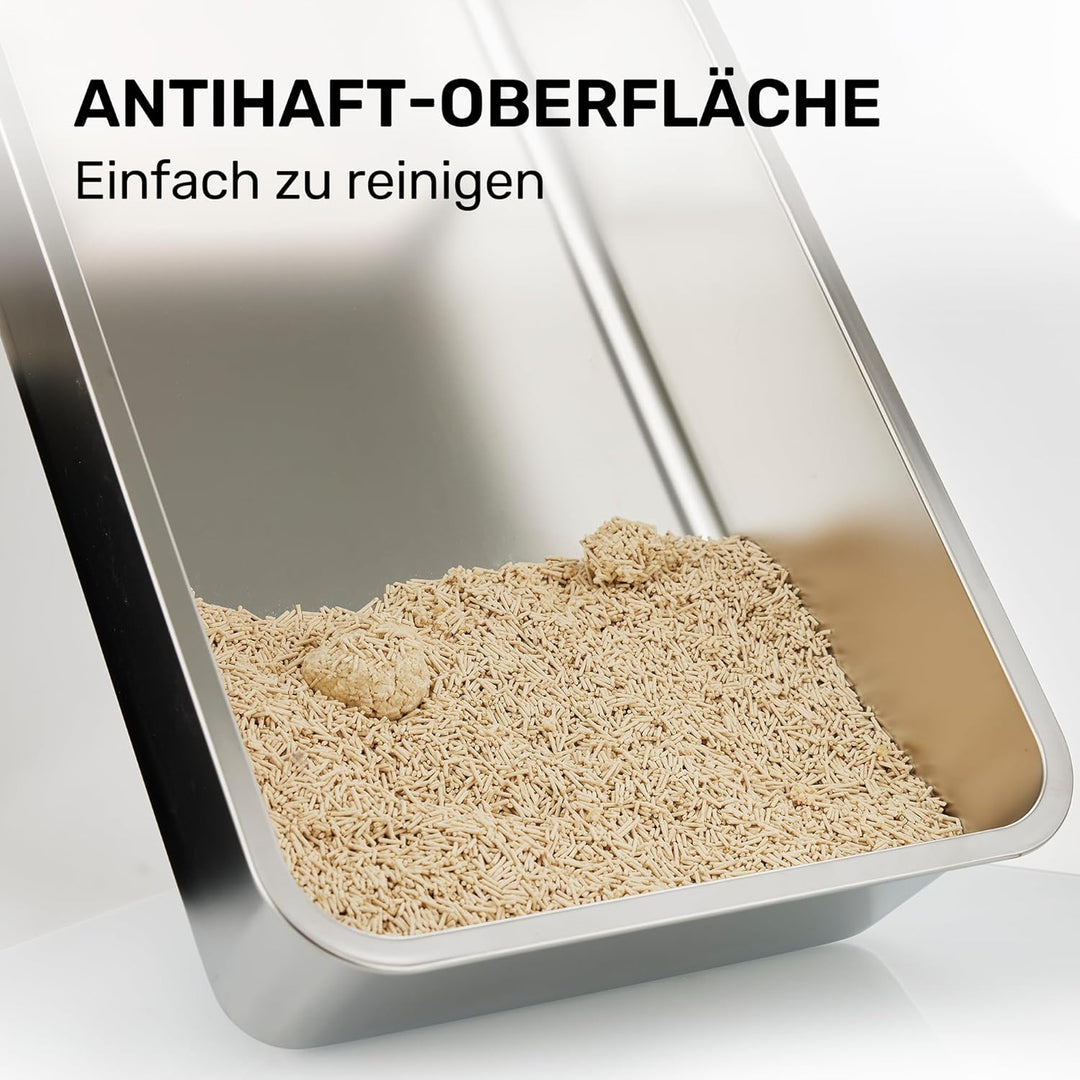 FUKUMARU Katzenklo Edelstahl XXL, Hohe Seitenwände Katzentoilette, 30L Grosse Kapazität Auslaufsiche