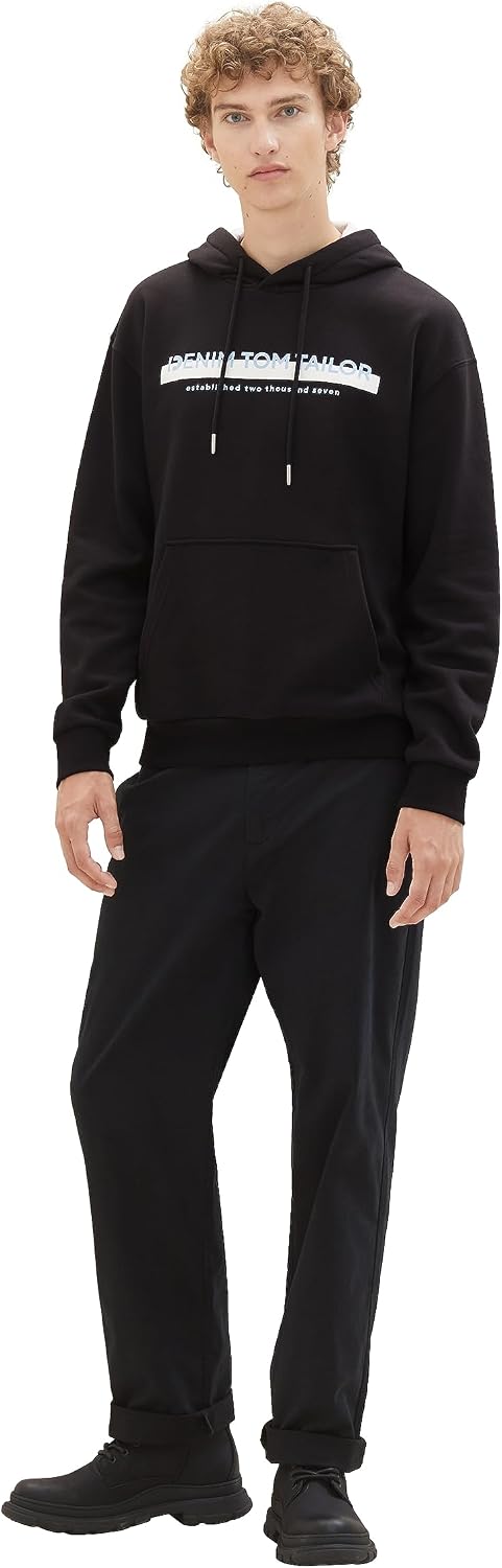 Tom Tailor Denim Herren 1043298 Hoodie Sweatshirt mit Logo-Print (1er Pack) S 29999-black, S 29999-b