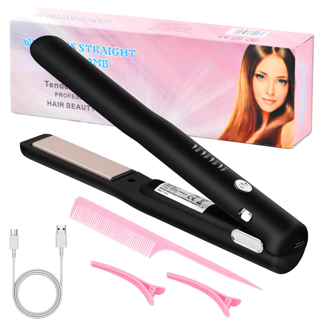 2 in 1 Glätteisen Kabellos und Lockenstab, Keramik Haarglätter zum Locken und Glätten, Mini Tragbare