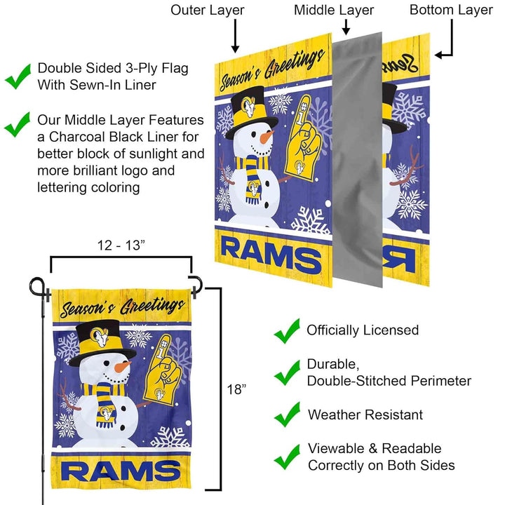 Los Angeles Rams Weihnachtsflagge, doppelseitig, für den Winter, Schnee