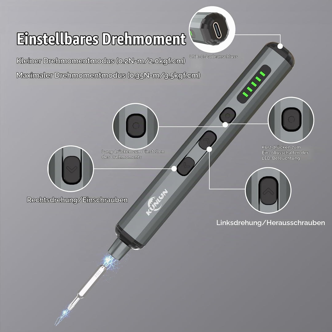 KUNLUN Mini Elektro Schraubendreher Set 70 in 1 mit 64 Magnetischen Bits 5 Gänge Drehmoment LED Bild