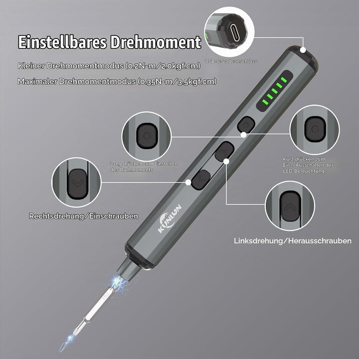 KUNLUN Mini Elektro Schraubendreher Set 70 in 1 mit 64 Magnetischen Bits 5 Gänge Drehmoment LED Bild