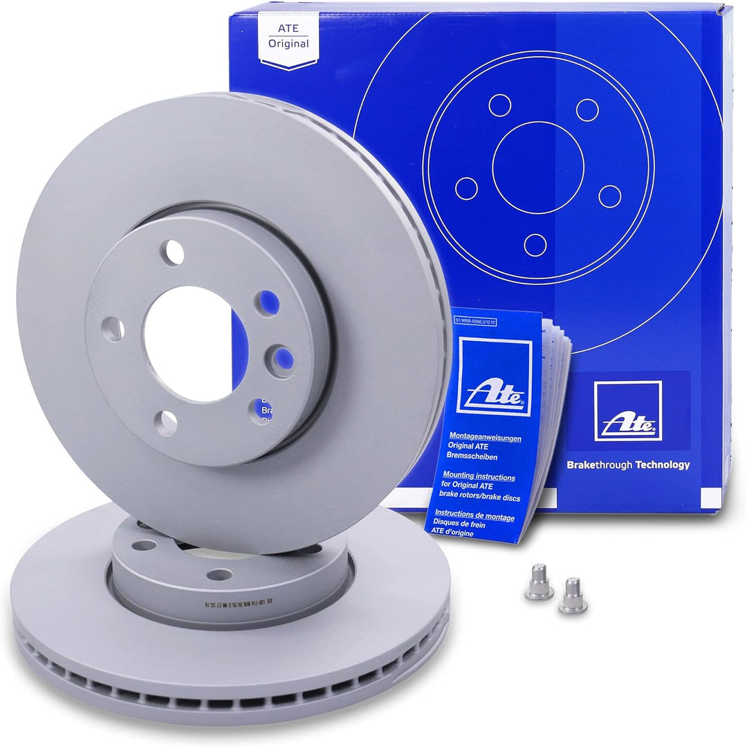 ATE Bremsenset Vorderachse inkl. Bremsscheiben vorne Ø 308 mm belüftet und Bremsbeläge vorne + Warnk