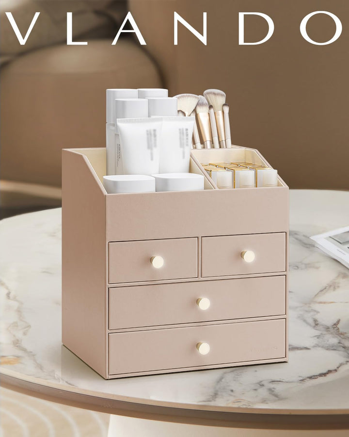 VLANDO Make up Organizer mit 4 Schubladen, Schminktisch Kosmetik Skincare Parfüm Organizer, für Bade