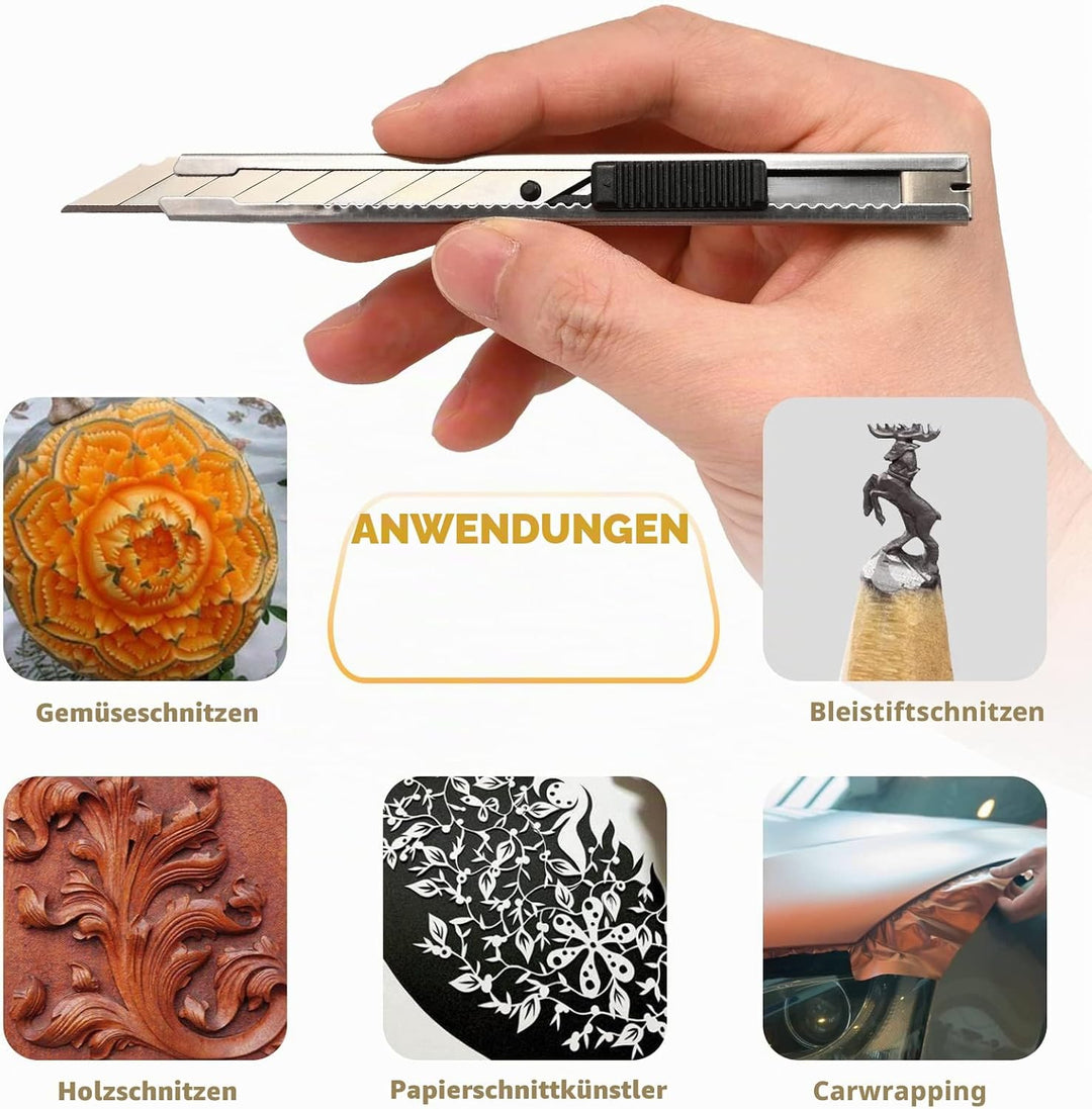 EHDIS 5 Stück Edelstahl Cuttermesser 9mm mit 50 Ersatzklingen (30 Grad), Edelstahl Abbrechklingend u