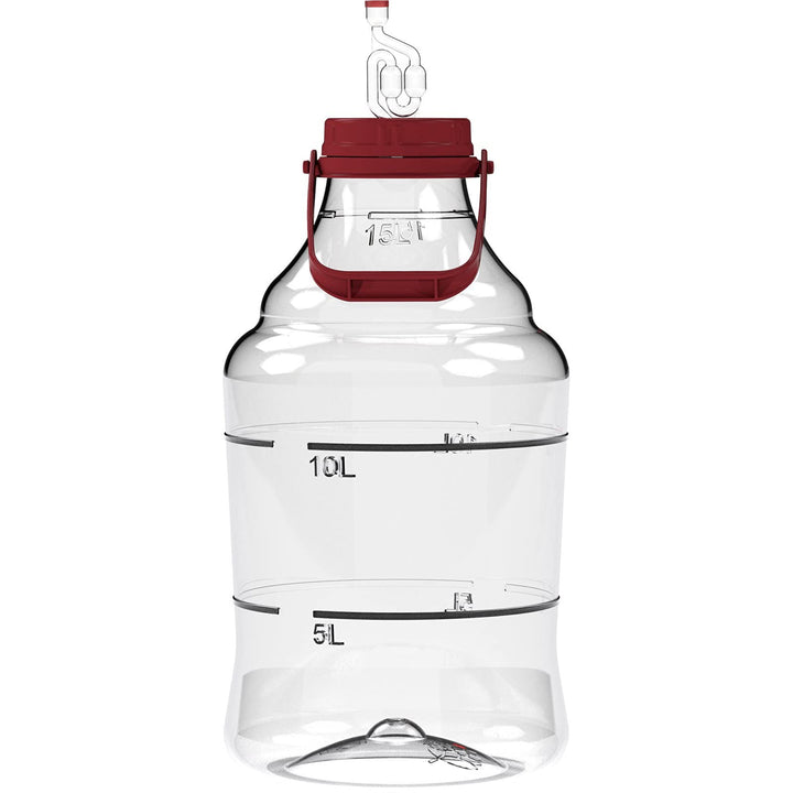Browin 644315 Weinballon aus Plastik 15 L mit Schraubverschluss, Korken, Gärröhrchen und Tragegurten