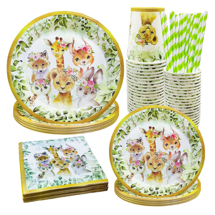 100 Stück Wild One Geschirr, für 20 Gäste, Wild Animal Kids Party Supplies, für Kinder Kindergeburts