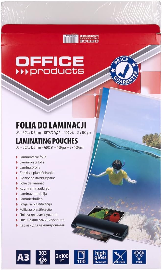 OFFICE PRODUCTS 20325435-90 Laminierfolie A4, 2 x 125 micron, glänzend, 100 Stück, transparent 2 x 1
