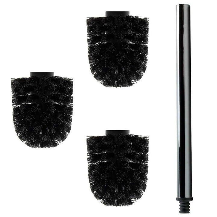 Daloual - 3 x Ersatz WC-Bürstenkopf Schwarz Ø ca. 8 cm + 1 x Edelstahl-Griff 26,5 cm - Toiletten-Bür