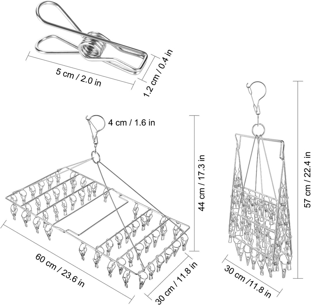Stainless Steel Sock Drying Rack, Swivel Hook Wind-Proof Clothes Hanger Rack for Socks, Underwear, S