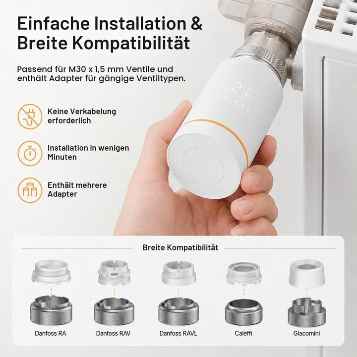 Yasorn WiFi-Heizkörperthermostat Smart-Heizungsventil, Heizungsthermostat mit APP-Fernbedienung, kom
