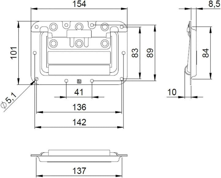 Adam Hall Hardware 34082 M12 AH - 12er Set Klappgriff / Kistengriff gefedert silber in 8 mm Einbausc