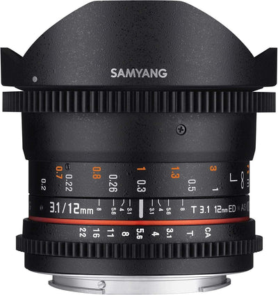 SAMYANG 7510 13012T3.1C 12 mm T3.1 VDSLR ED AS NCS Objektiv für Anschluss Fish-Eye Canon schwarz für