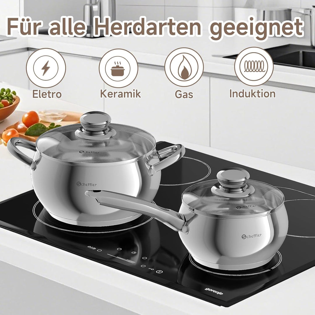 Scheffler Topfset Mit Deckel, 10tlg, Induktions, Für alle Herdarten | Edelstahl-Kochtopfset, 16/18/2