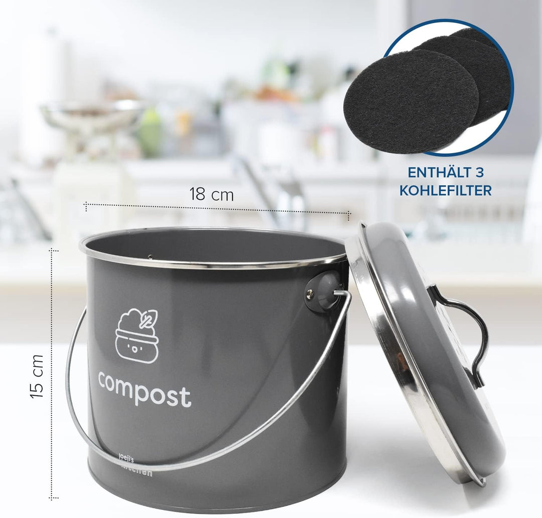 joeji's Kitchen 3,5L gross Biomülleimer für die Küche - Metall Kompost Küchenkomposteimer mit Deckel