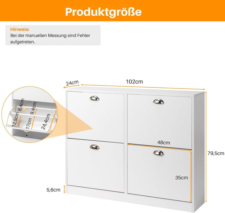 LEADZM Schuhschrank schmal, Schuhkipper mit 4 Flip-Schubladen Schuhregal für den Eingang, Flur, Wohn