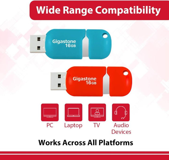 Gigastone V10 16GB 10er-Pack USB 2.0 Flash-Laufwerk, Einziehbare Tasten für MacBook Laptop, Windows