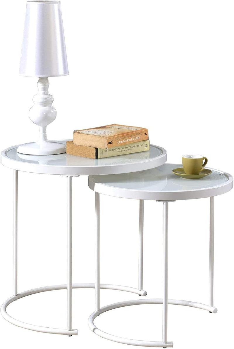 IDIMEX Couchtisch LEYRE im 2er Set,runder Beistelltisch 2-Satztisch mit Glas in weiss, Sofatisch im