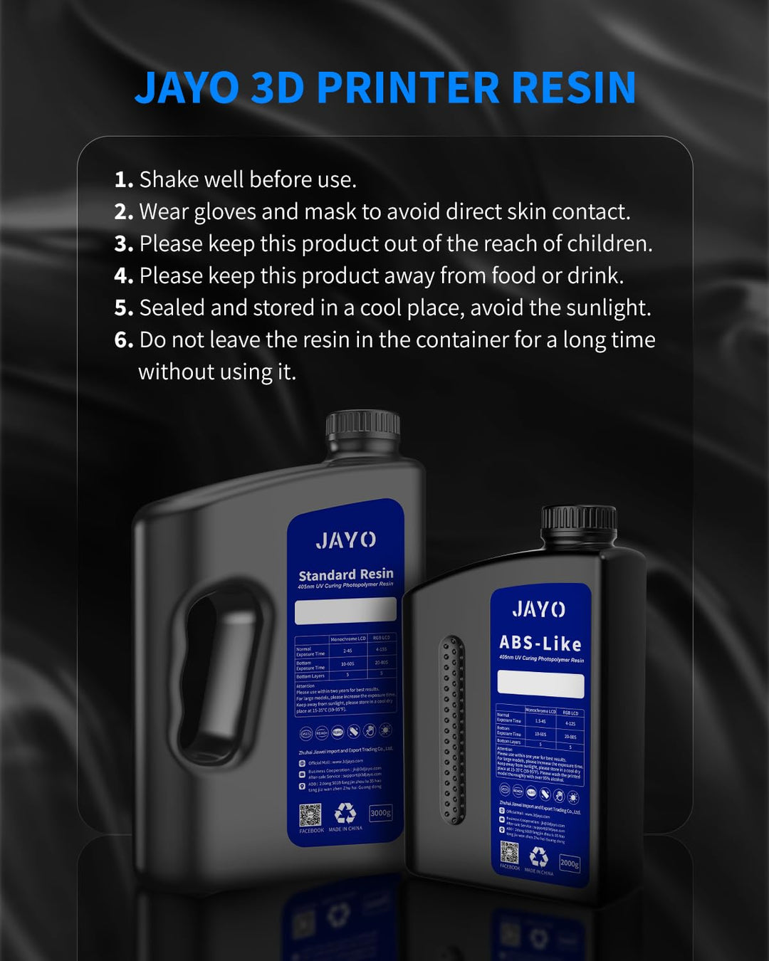 JAYO 3D Drucker Resin 2KG, ABS-Like Resin 405nm UV Standard Rapid Harz für 4K/6K/8K LCD/DLP/SLA 3D P