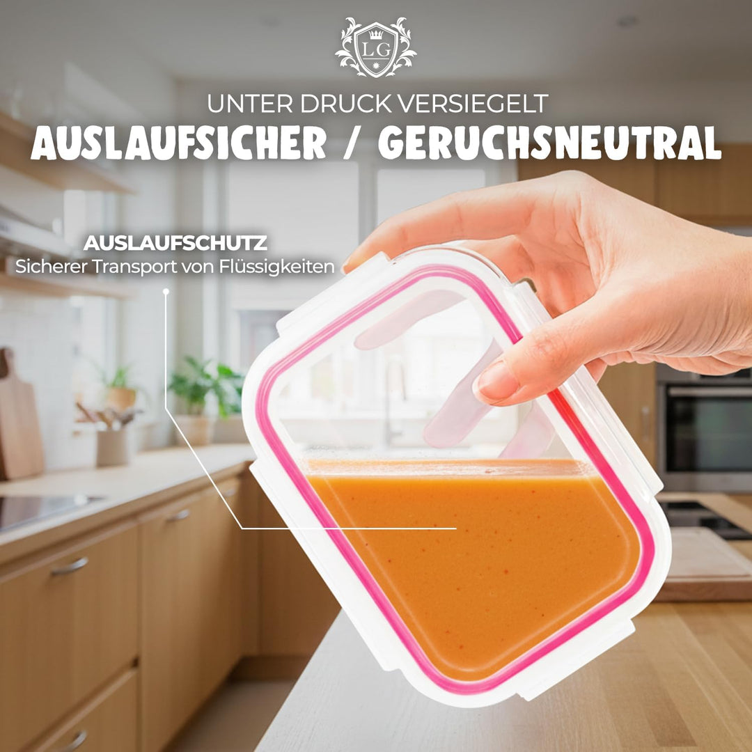 LG Luxury & Grace 4er Packung Glas Frischhaltedosen 600 ml. Luftdicht. Geeignet für Mikrowelle, Ofen