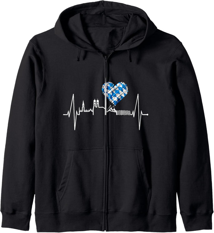München Skyline Herzschlag Liebe Bayern Flagge I Love Munich Kapuzenjacke