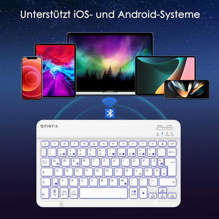 Fintie Bluetooth Tastatur mit Hintergrundbeleuchtung in 7 Farben, iPad Tastatur mit deutschem Layout