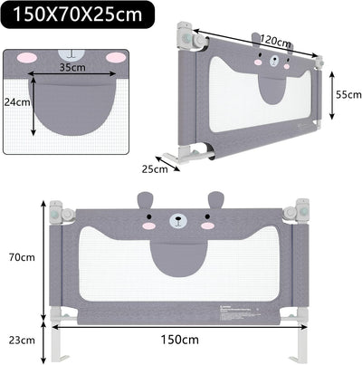 LARS360 150 cm Kinderbettgitter Bettgitter Fallschutz Sicherheitsgitter Höhenverstellbares Bett Abst