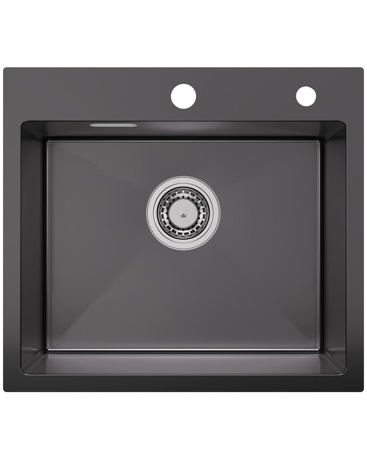 Auralum Edelstahl Spülbecken 50 cm x 45 cm mit Siphon, Anthrazit Schwarz | 1 Becken Spüle, Vorgebohr