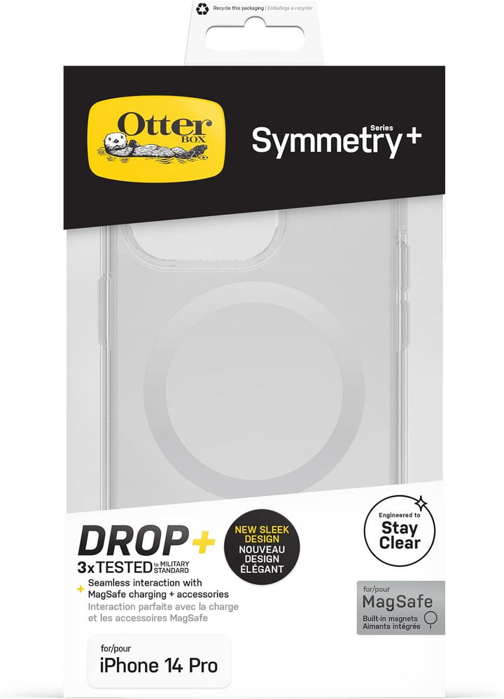 OtterBox Symmetry+ transparente Hülle für iPhone 14 Profür MagSafe, stossfest, sturzsicher, schützen
