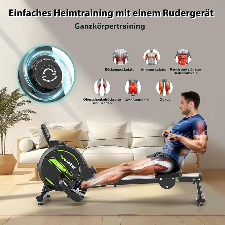 Wenoker Rudergerät für Zuhause, Leises Magnetisches Rudergerät mit APP & LCD-Display,16 Stufen Wider