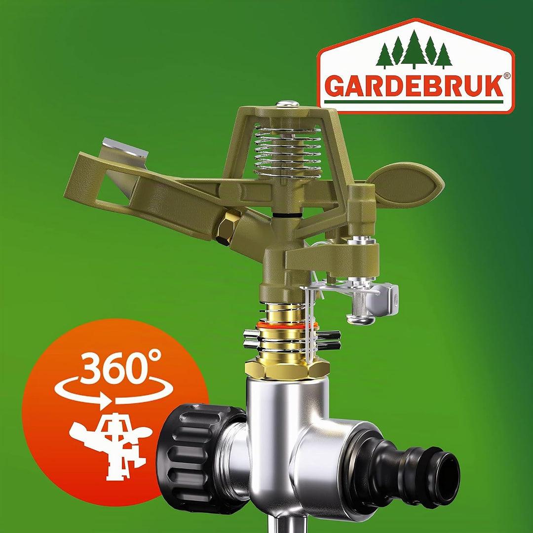 GARDEBRUK® Sprinkler Erdspiess Sprengweite bis 24m Garten Impulsregner Rasensprenger Sektorenregner